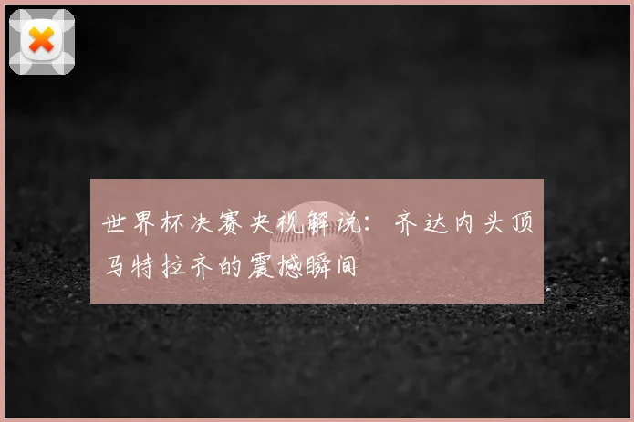 世界杯决赛央视解说:齐达内头顶马特拉齐的震撼瞬间